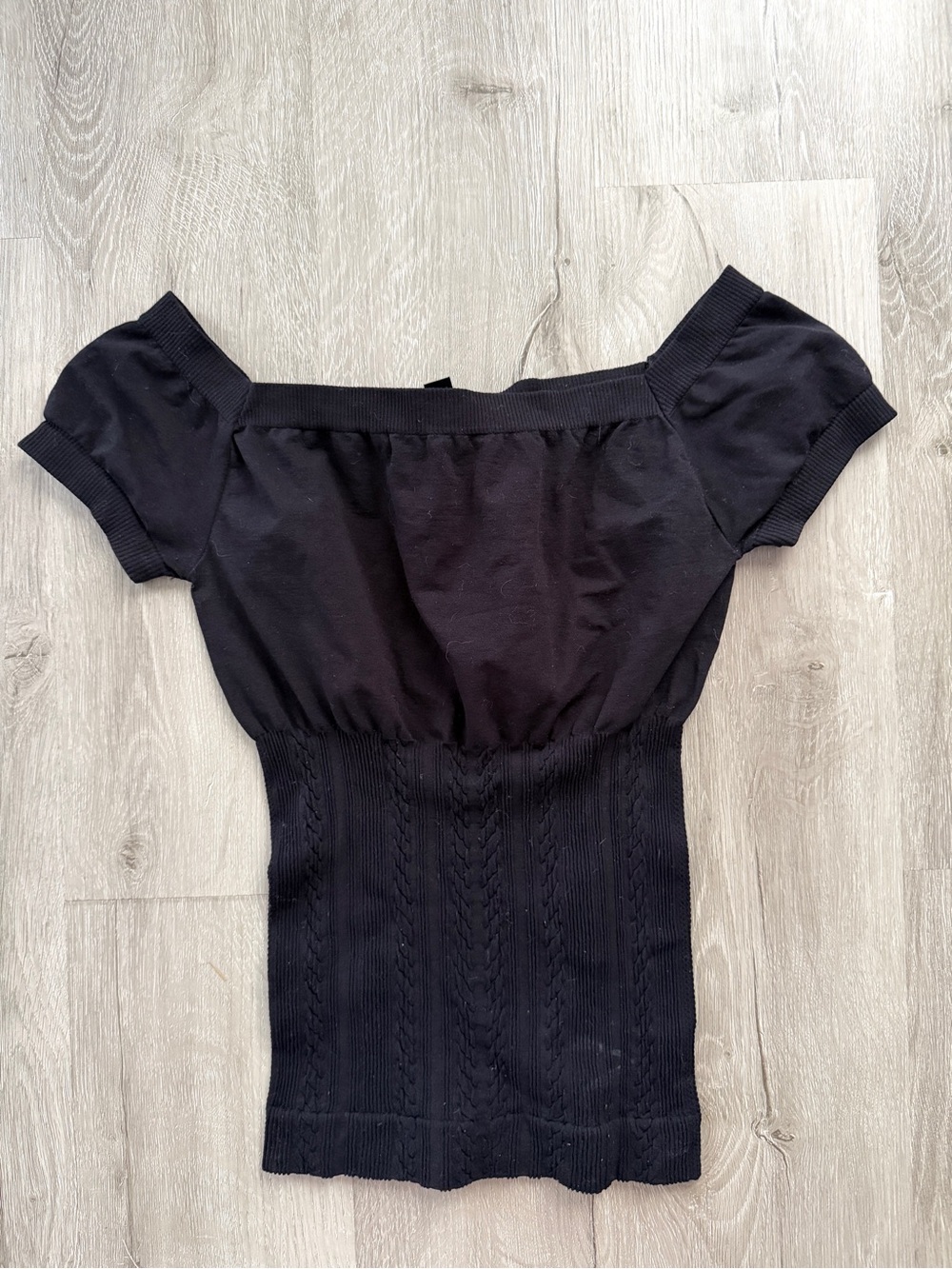 bebe Black Off-Shoulder Ribbed Knit Top Bodycon Waist Y2K Small